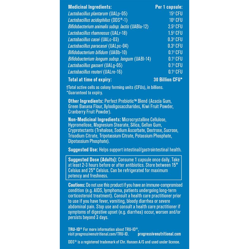 Progressive Perfect Probiotic 30 Billion, 60 VCaps Nutrition Panel - SupplementSource.ca