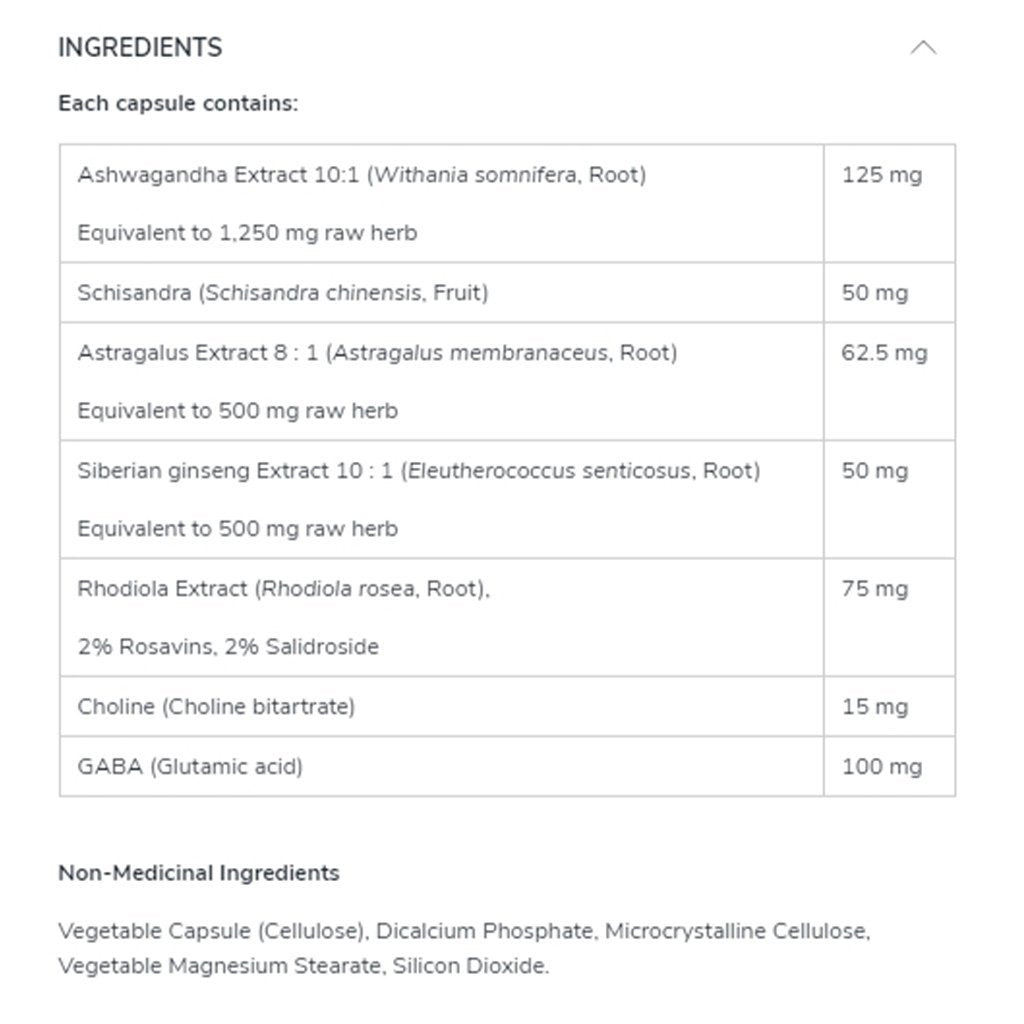 Progressive RESILIENT MIND, 60 Vcaps Nutritional Panel - SupplementSourceca