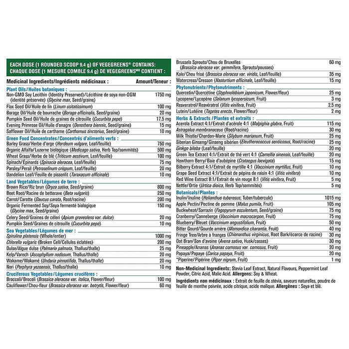 Progressive Vegegreens 530g Cucumber Mint nutrition panel - SupplementSource.ca