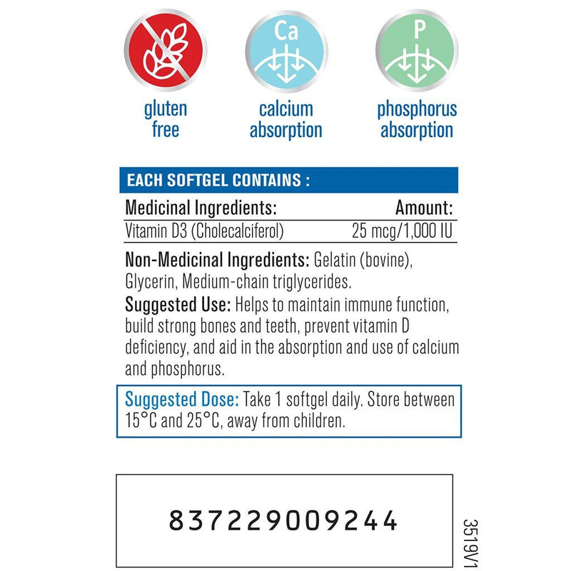 Progressive VITAMIN D3, 180 Softgels Nutritional Panel - SupplementSourceca
