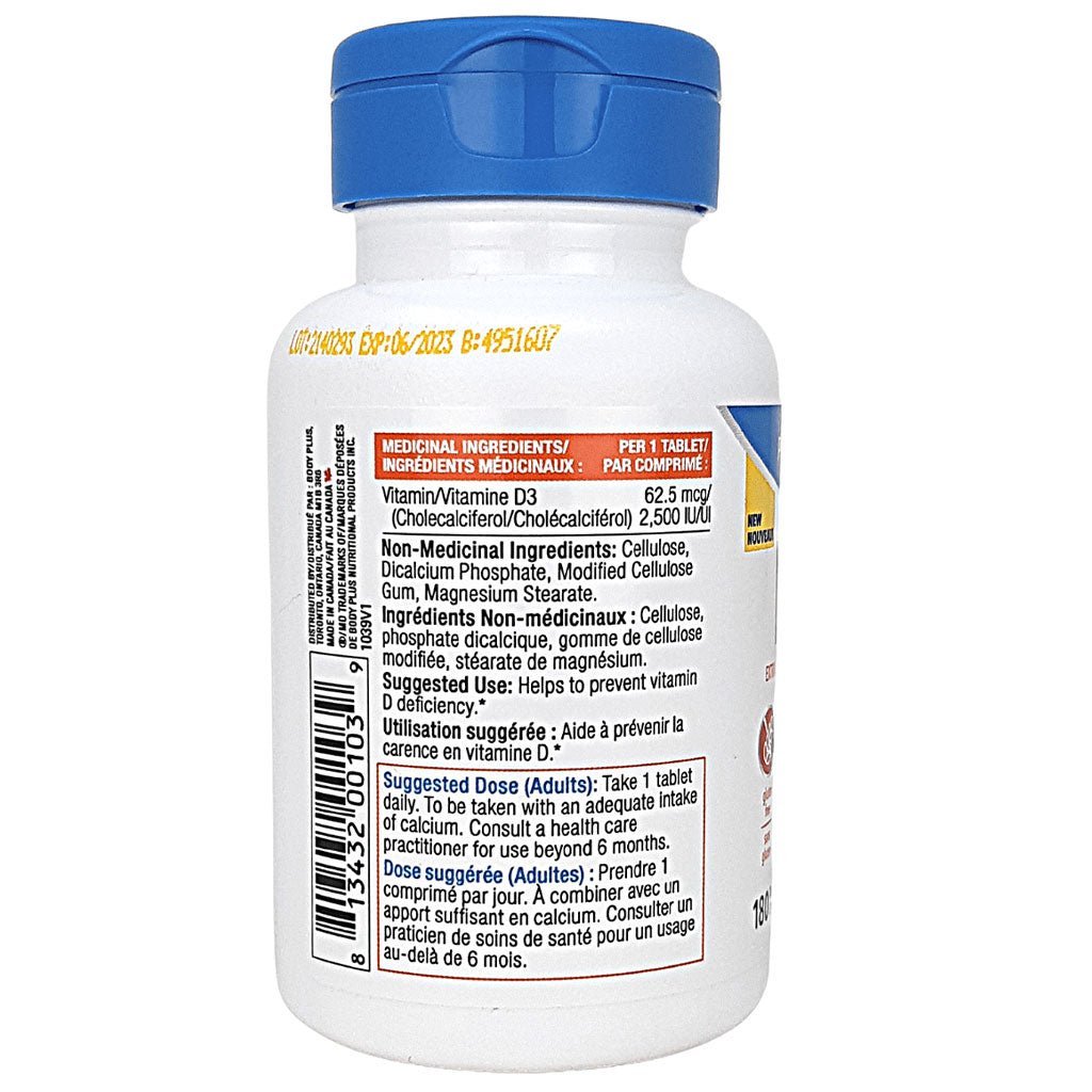 Progressive Vitamin D3 2500 iu 180 Tablets Nutrition Panel - SupplementSource.ca