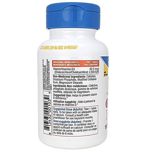 Progressive Vitamin D3 2500 iu 180 Tablets Nutrition Panel - SupplementSource.ca