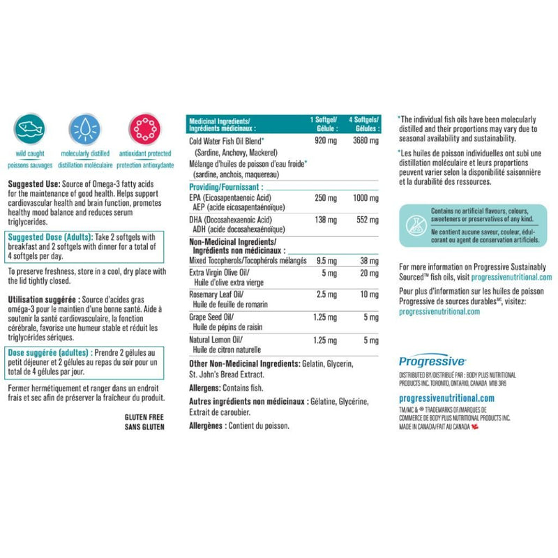 Progressive OmegEssential Fish Oil, 120 Softgels Nutrition Facts - SupplementSource.ca