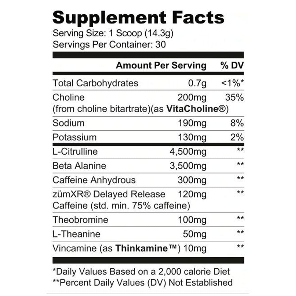 Ryse Loaded Pre 30 Servings Nutrition Panel - SupplementSource.ca