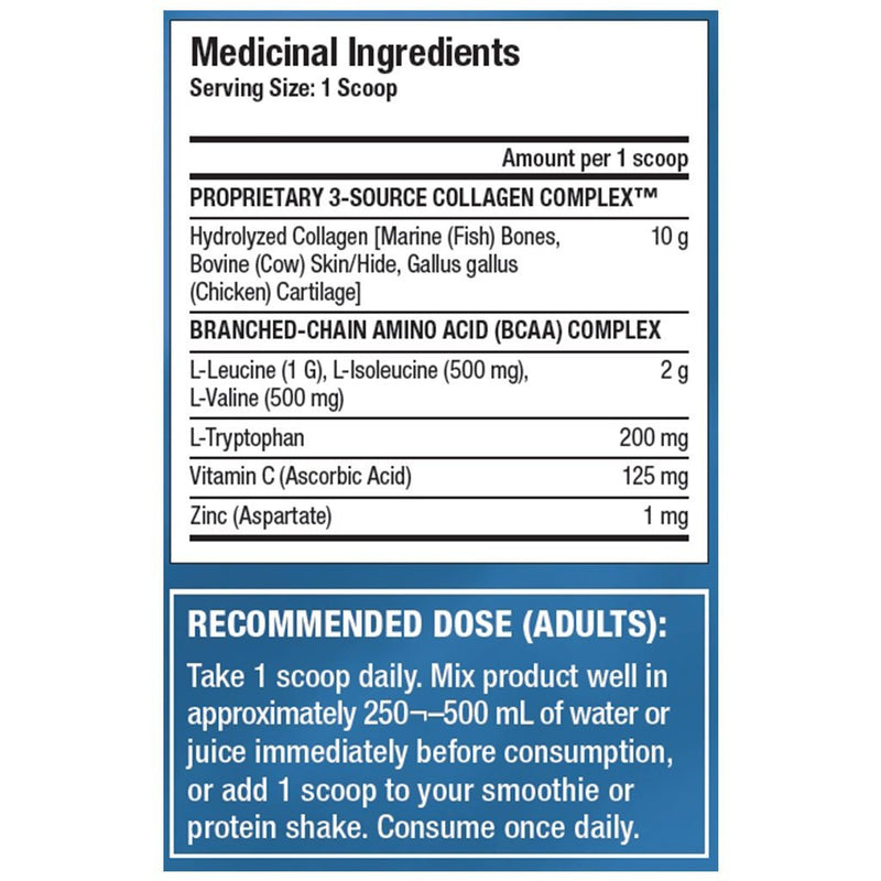 SD Pharmaceuticals SPORT COLLAGEN, 526g Unflavoured Nutrition Panel - SupplementSourceca