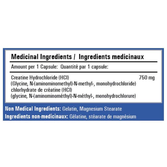 SS.ca CREATINE HCL, 120 Caps Nutritional Panel - SupplementSourceca