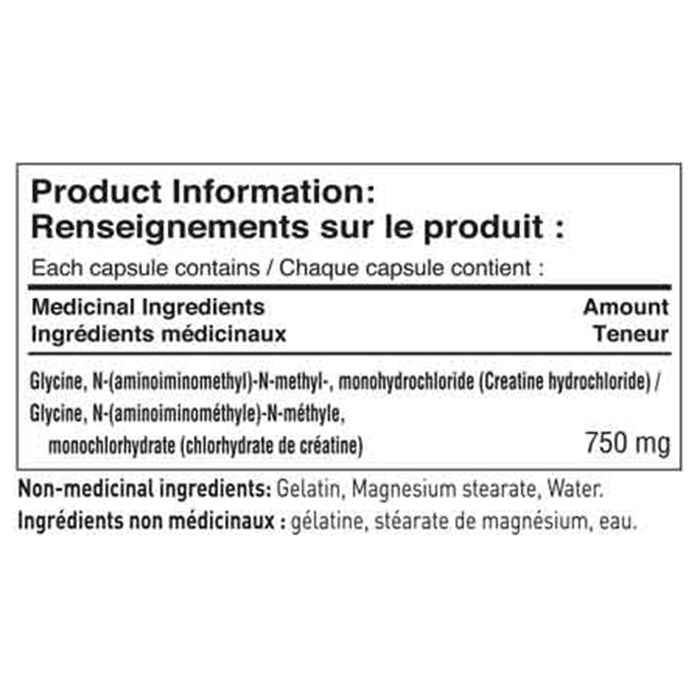 Nutrition testée CREATINE HCL, 120 capsules