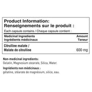 Tested Nutrition L-CITRULLINE, 240 Caps Nutritional Panel - SupplementSourceca