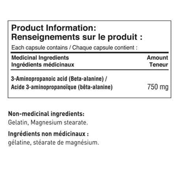 Tested Nutrition Beta Alanine nutrition panel - SupplementSource.ca