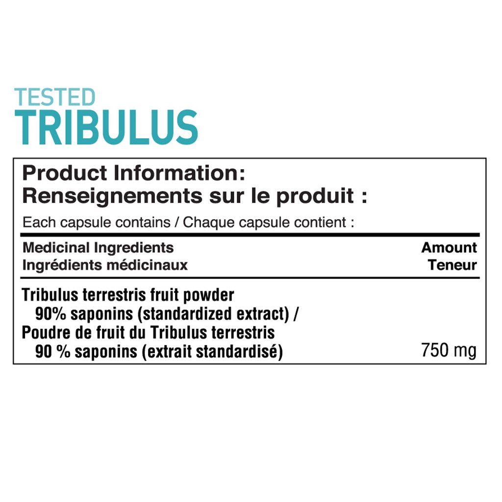Tested Nutrition Tested Tribulus, 90 Capsules Nutrition Panel - SupplementSource.ca