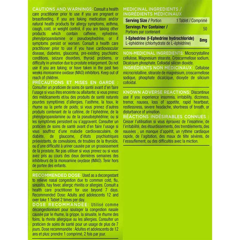 XPLabs Ephedrine Pouch nutritional panel - SupplementSource.ca