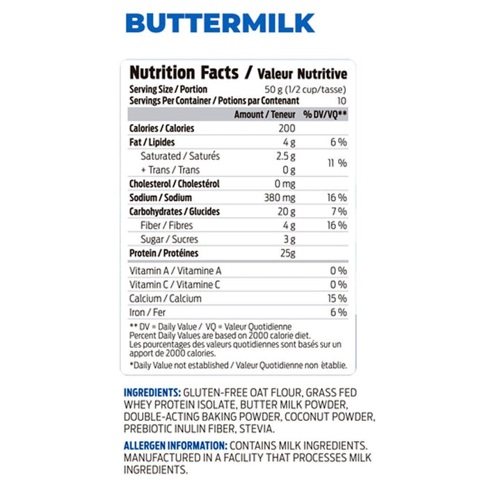XPLabs IsoXP Pancake Mix, 500g Buttermilk nutritional panel - SupplementSource.ca