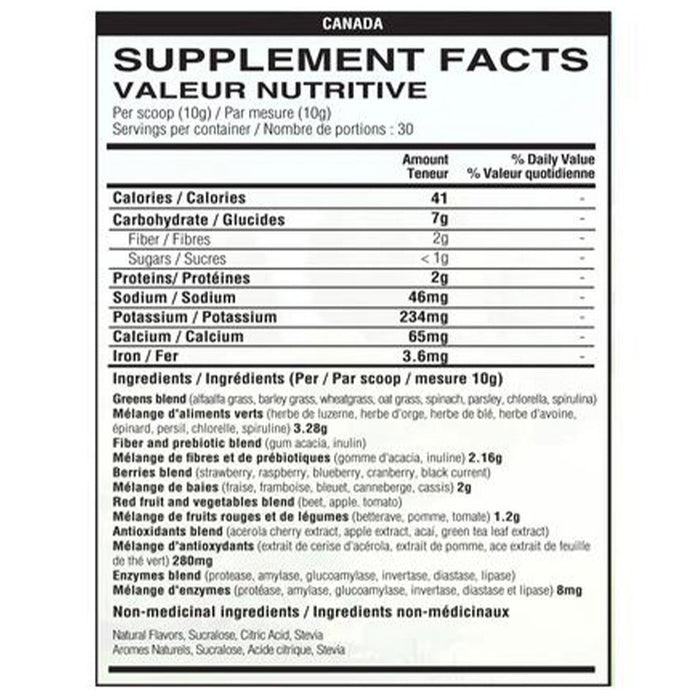 Yummy Sports GREENS, 30 Servings Nutrition Panel - SupplementSource.ca