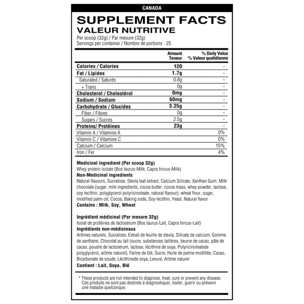 Yummy Sports ISO Chunks 25 Servings Nutrition Panel - SupplementSource.ca