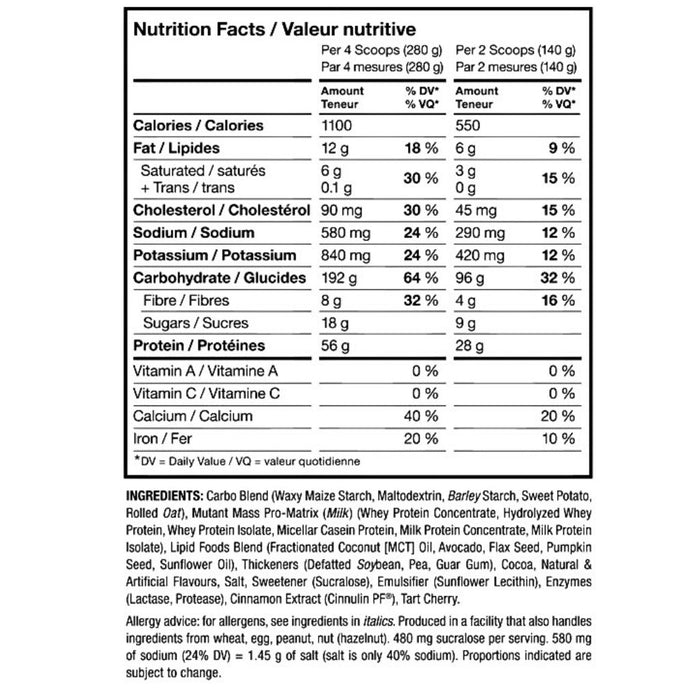 Mutant Mass, 208g Triple Chocolate Label SupplementSource.ca 