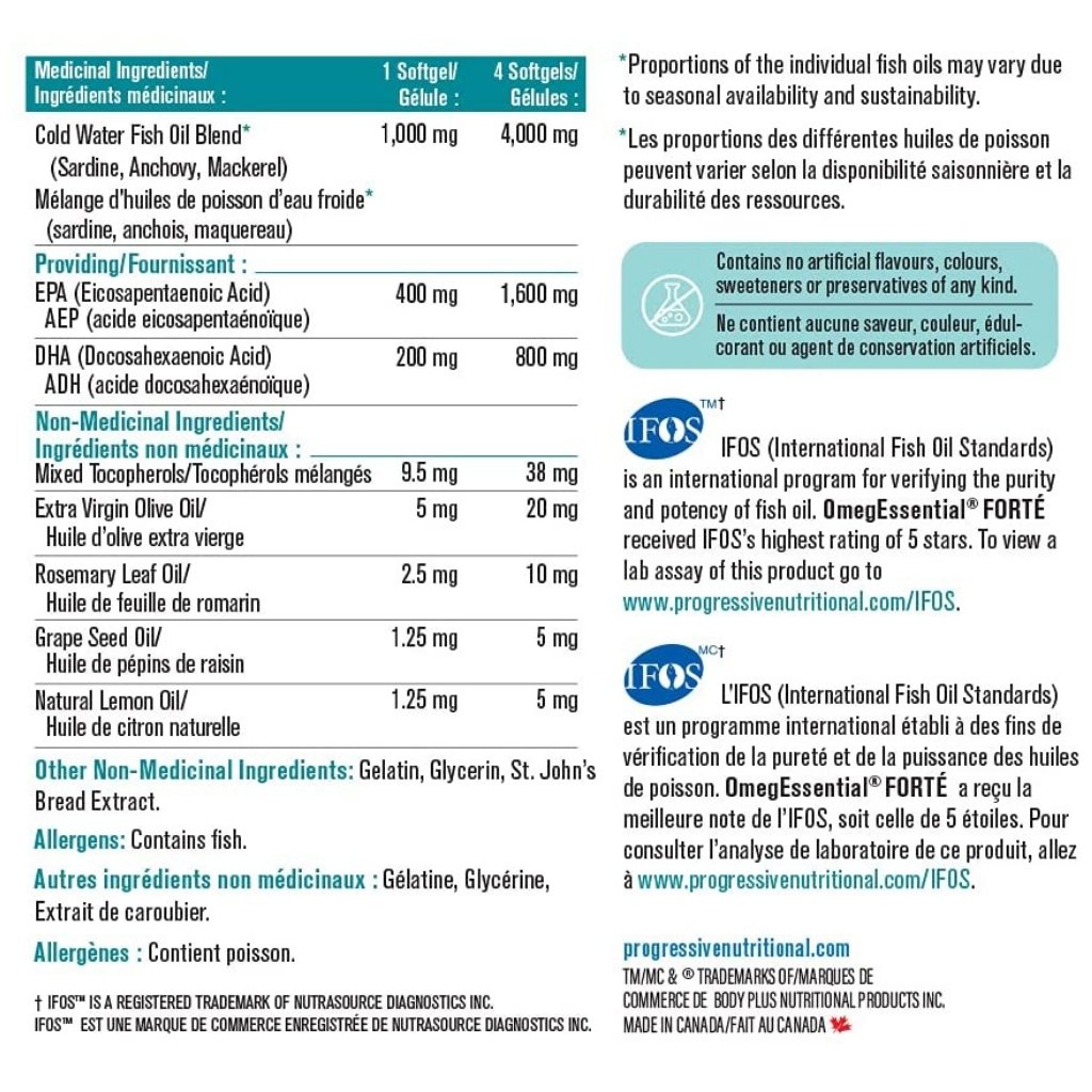 Progressive OmegEssential Forte Fish Oil, 120 softgels Supplementsource.ca